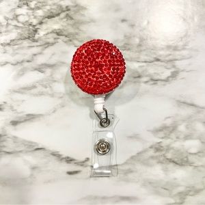 New Red Rhinestone Badge Retractable Reel